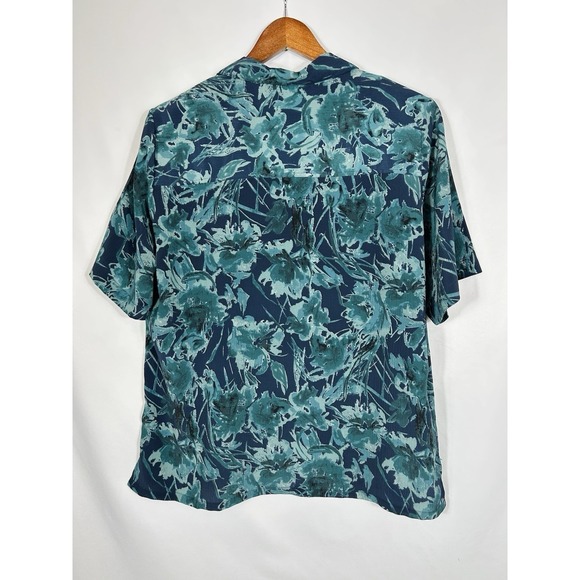DonnKenny Womens Button Up Blouse Size L Tropical Blue Floral Short Sleeve Beach - Picture 2 of 9
